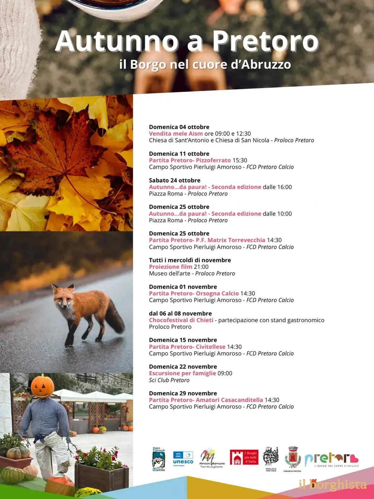 Locandina calendario eventi autunno 2026 a Pretoro (Chieti)