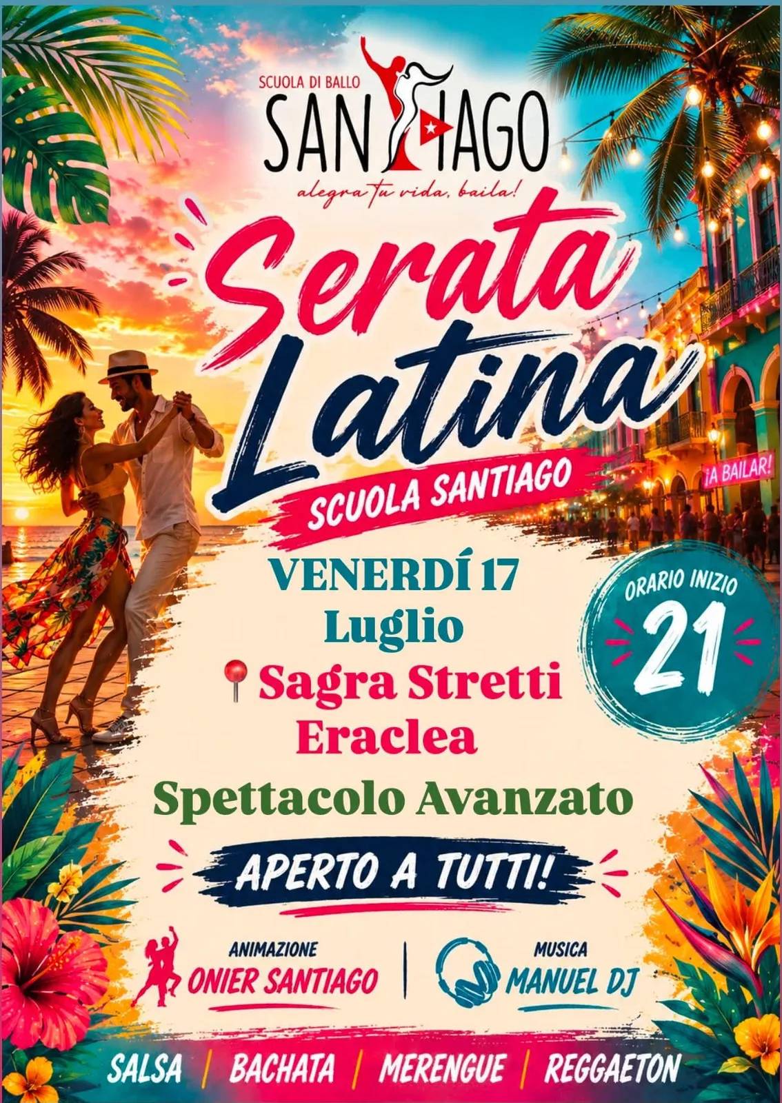 Locandina Serata Latina Scuola Santiago 2026 a Eraclea (Venezia)
