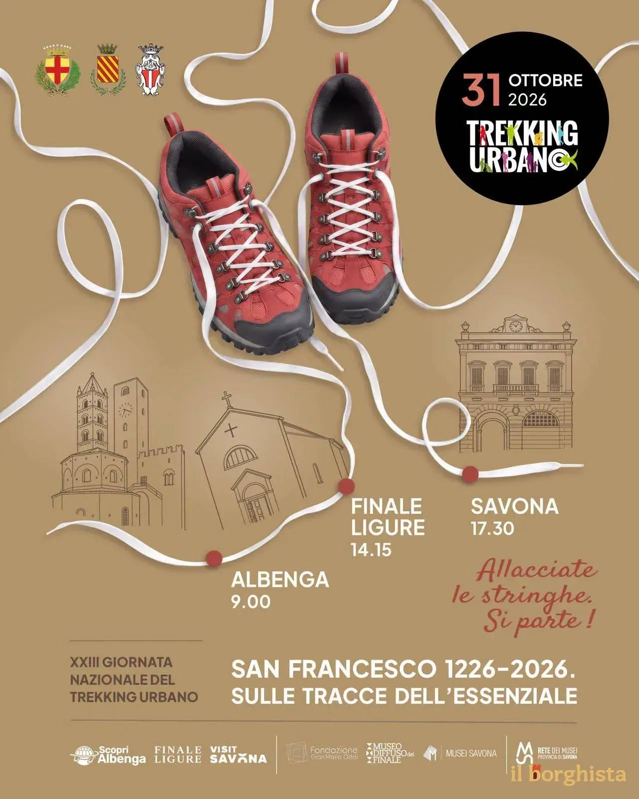 Locandina XXIII Giornata Nazionale del Trekking Urbano 2026 a Albenga (Savona)