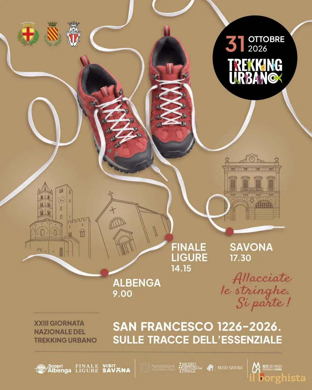 Locandina XXIII Giornata Nazionale del Trekking Urbano 2026 a Albenga (Savona)