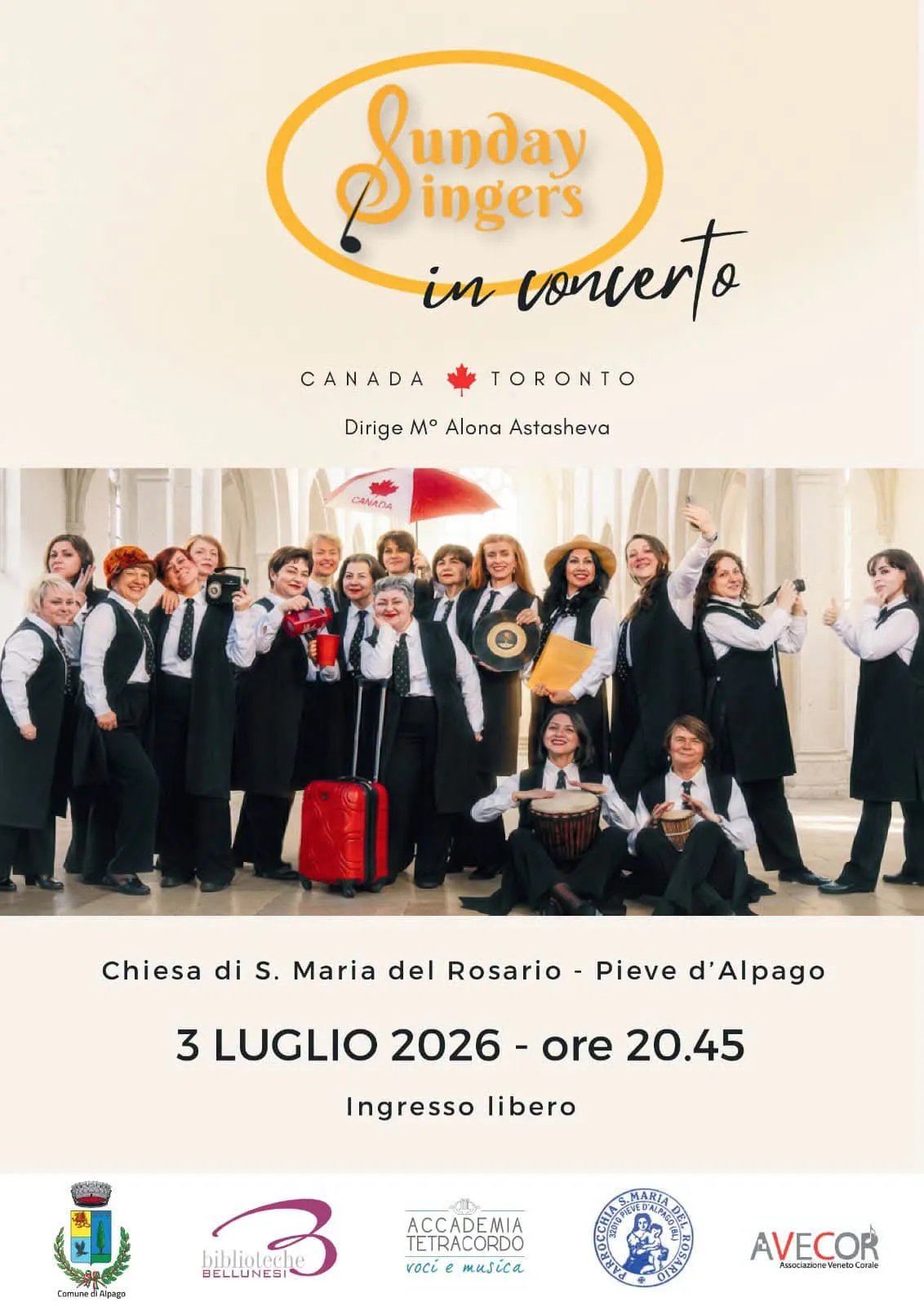Locandina Sunday Singers in Concerto 2026 a Alpago (Belluno)