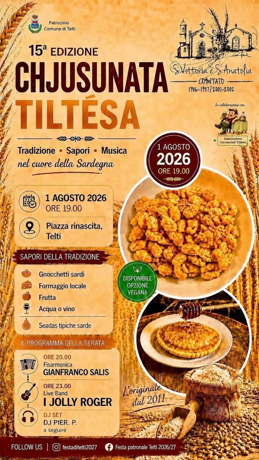 Locandina 15ª Chjusunata Tiltésa 2026 a Telti (Gallura nord-est sardegna)