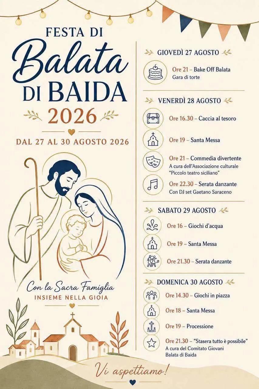 Locandina Festa di Balata di Baida 2026 a Castellammare del Golfo (Trapani)