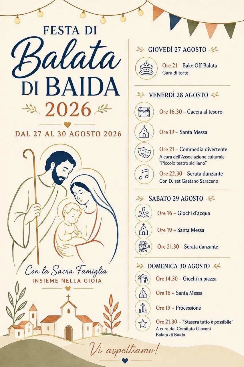 Locandina Festa di Balata di Baida 2026 a Castellammare del Golfo (Trapani)