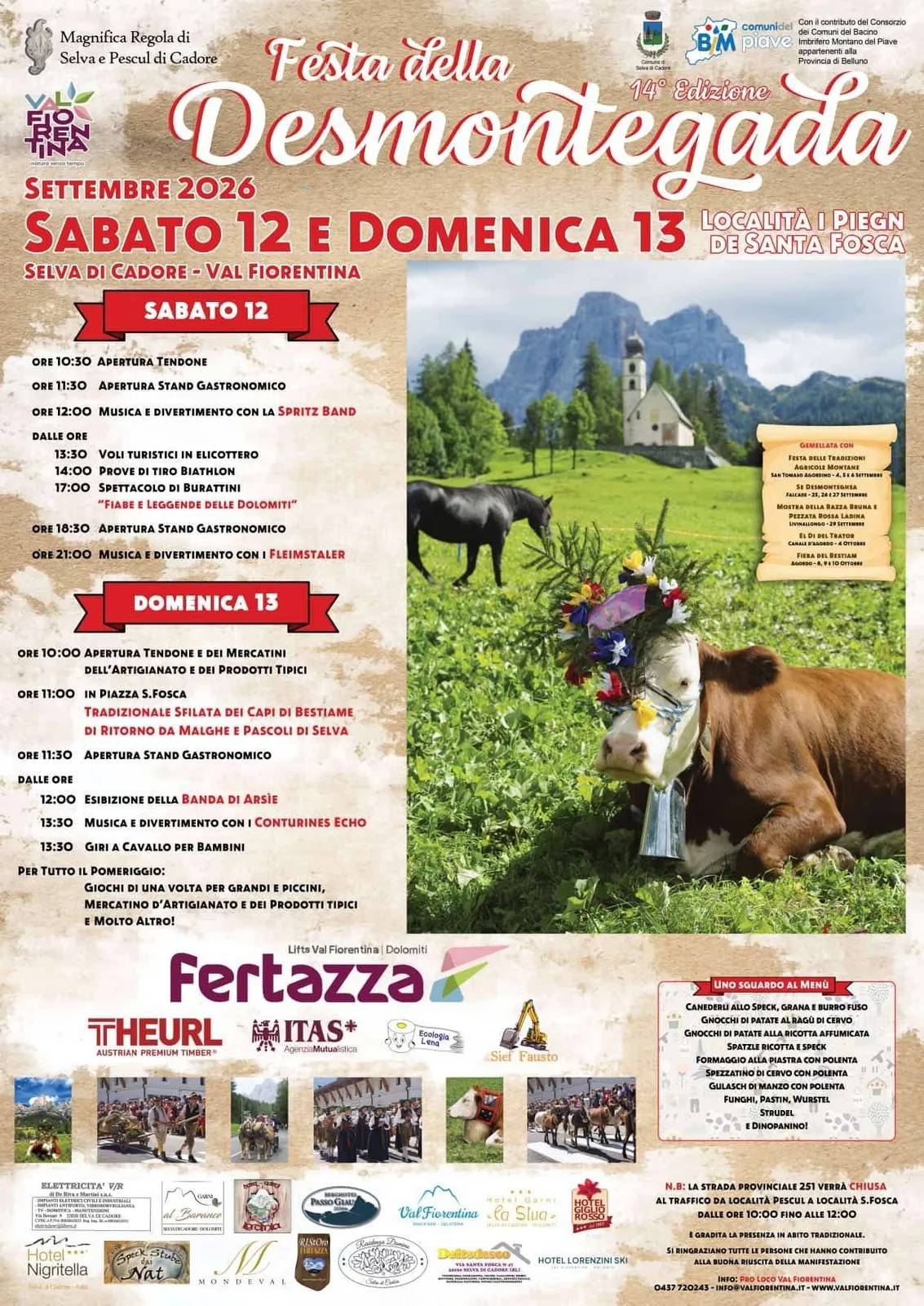 Locandina Festa della Desmontegada 2026 a Selva di Cadore (Belluno)