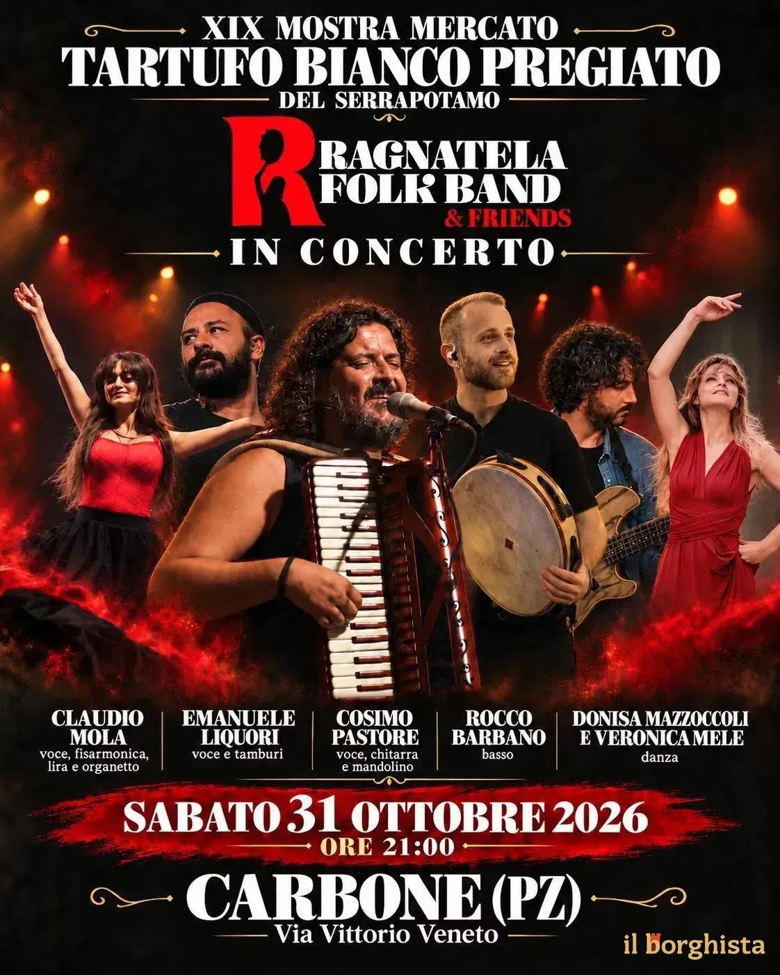 Locandina 19ª Mostra Mercato Tartufo Bianco Pregiato del Serrapotamo 2026 a Carbone (Potenza)