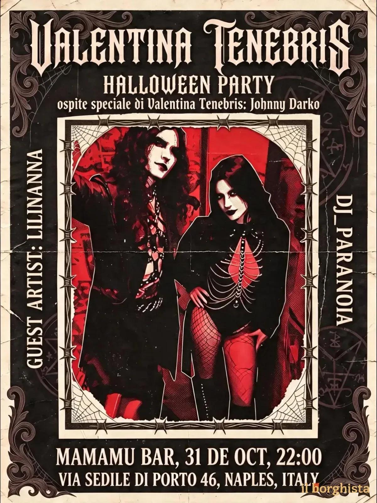Locandina Valentina Tenebris Halloween Party 2026 a Napoli (NA)