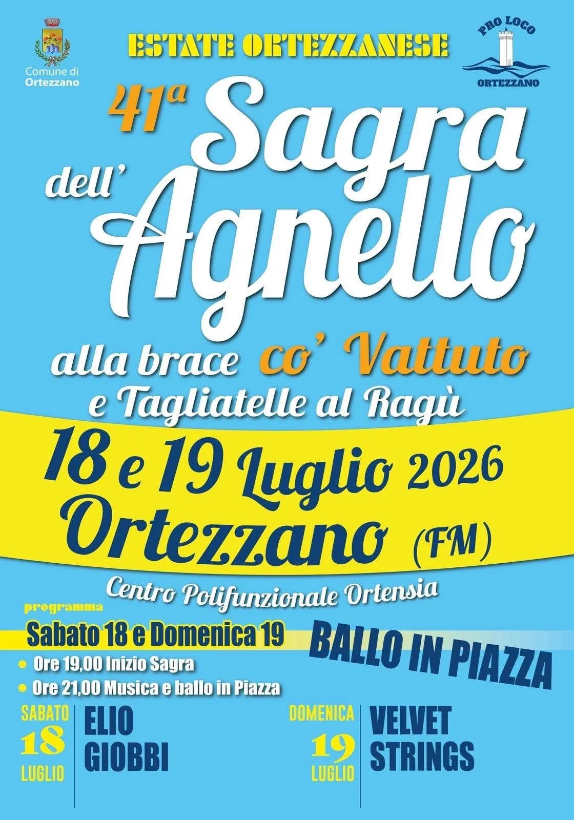 Locandina Sagra dell'Agnello co' Vattuto e Tagliatelle 2026 a Ortezzano (Fermo)