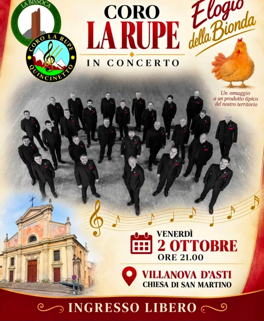 Locandina Coro La Rupe in Concerto 2026 a Villanova d'Asti (Asti)