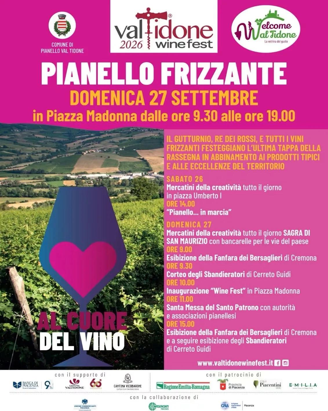 Locandina Valtidone Wine Fest 2026 Pianello Frizzante a Pianello Val Tidone (Piacenza)