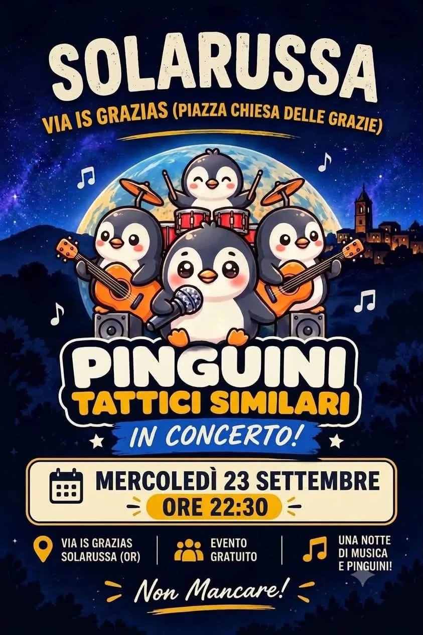 Locandina Concerto Pinguini Tattici Similari 2026 a Solarussa (Oristano)