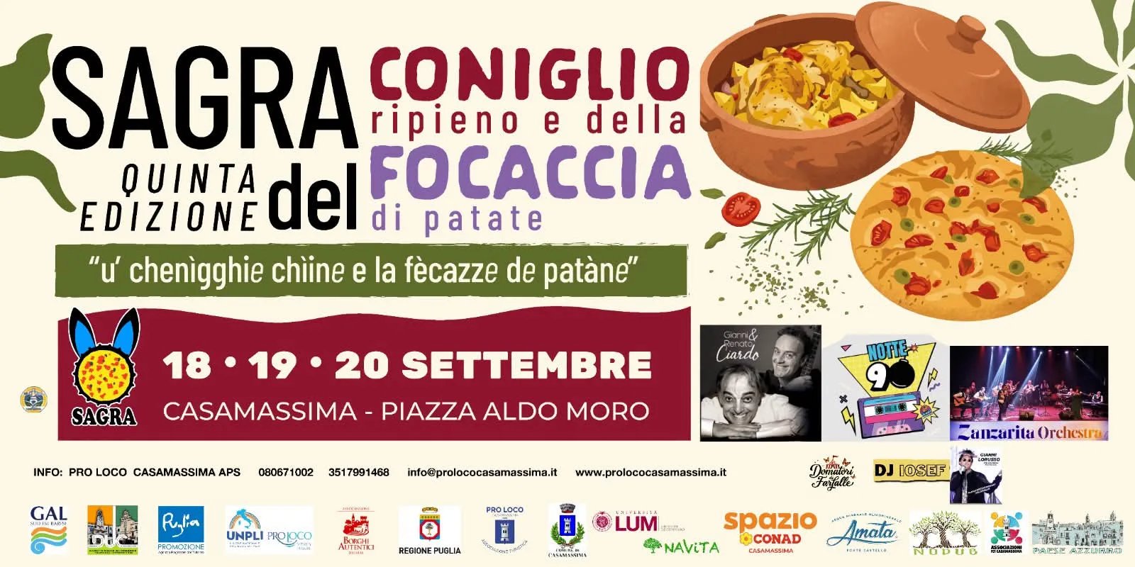 Locandina 5ª Sagra Coniglio ripieno e della Focaccia di patate 2026 a Casamassima (Bari)