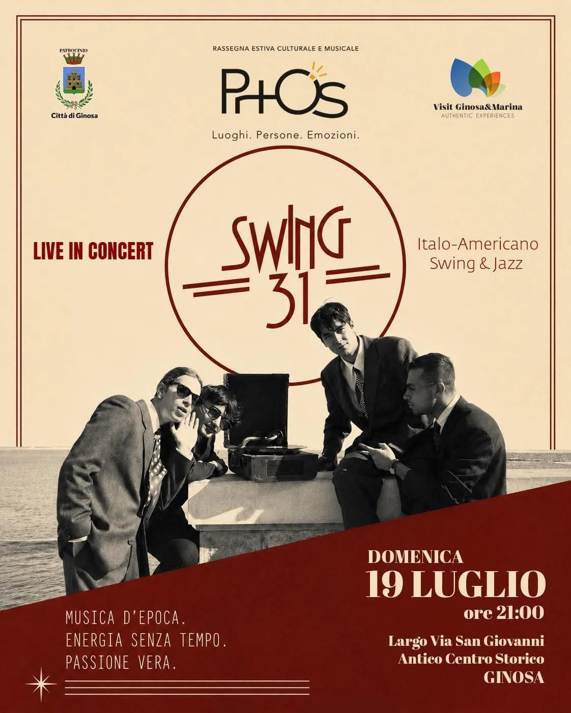 Locandina Swing 31 Live in Concert 2026 a Ginosa (Taranto)