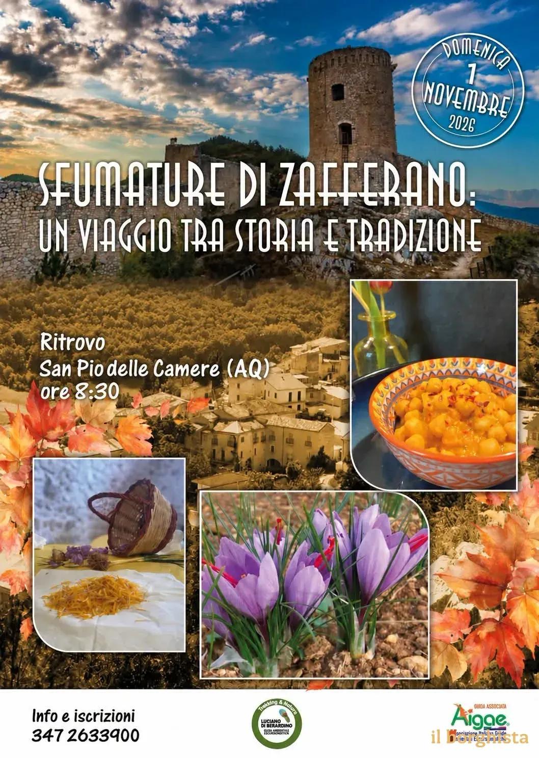 Locandina Sfumature di Zafferano: un viaggio tra storia e tradizione 2026 a San Pio delle Camere (L'Aquila)