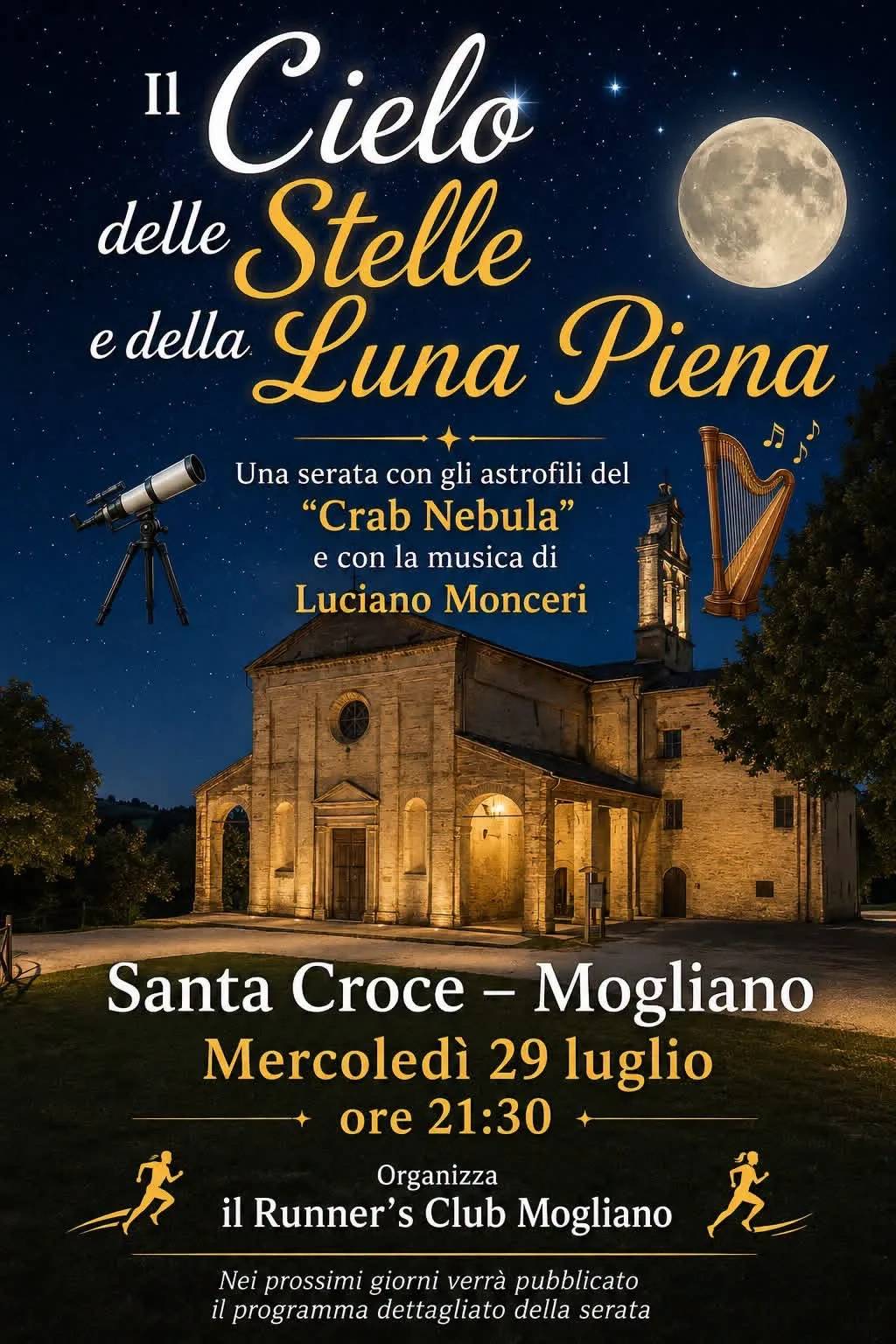 Locandina Il Cielo delle Stelle e della Luna Piena 2026 a Mogliano (Macerata)