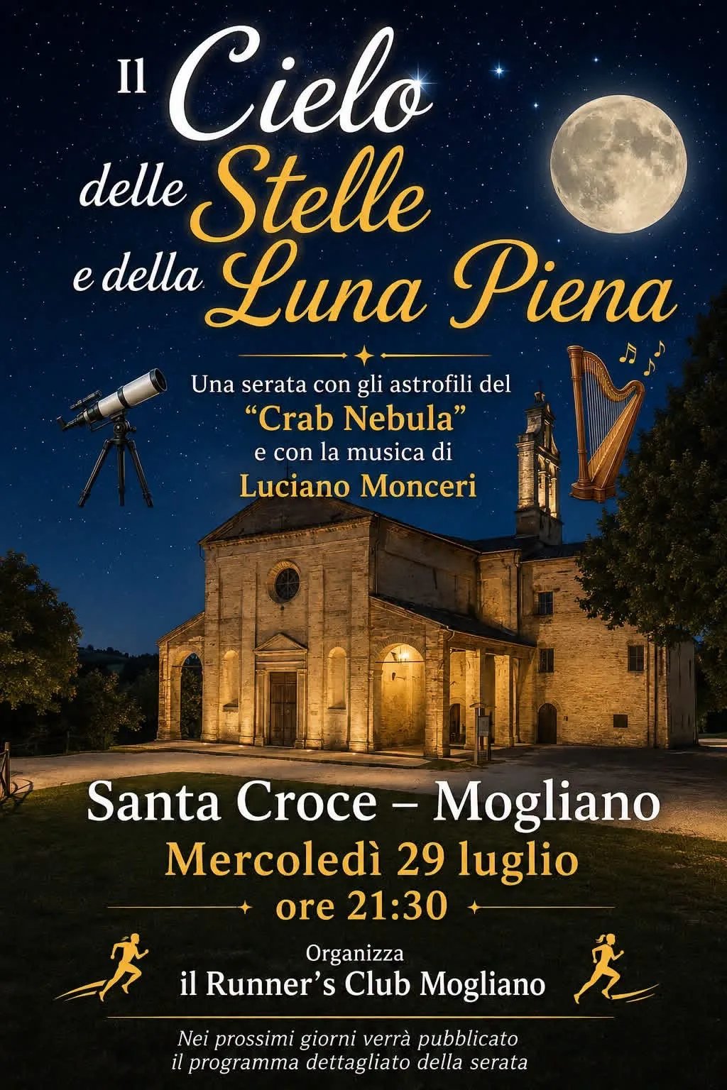 Locandina Il Cielo delle Stelle e della Luna Piena 2026 a Mogliano (Macerata)
