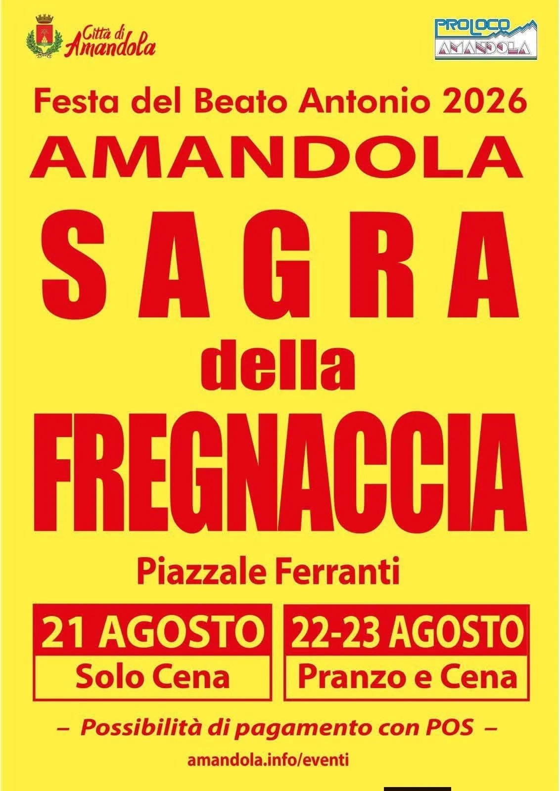 Locandina Sagra della Fregnaccia 2026 ad Amandola a Amandola (Fermo)