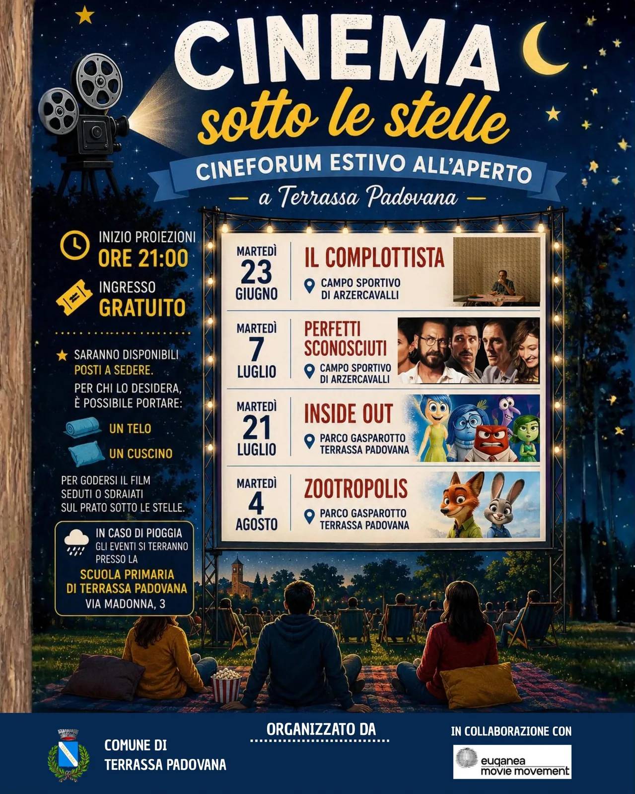 Locandina Cinema Sotto le Stelle 2026 a Terrassa Padovana (Padova)