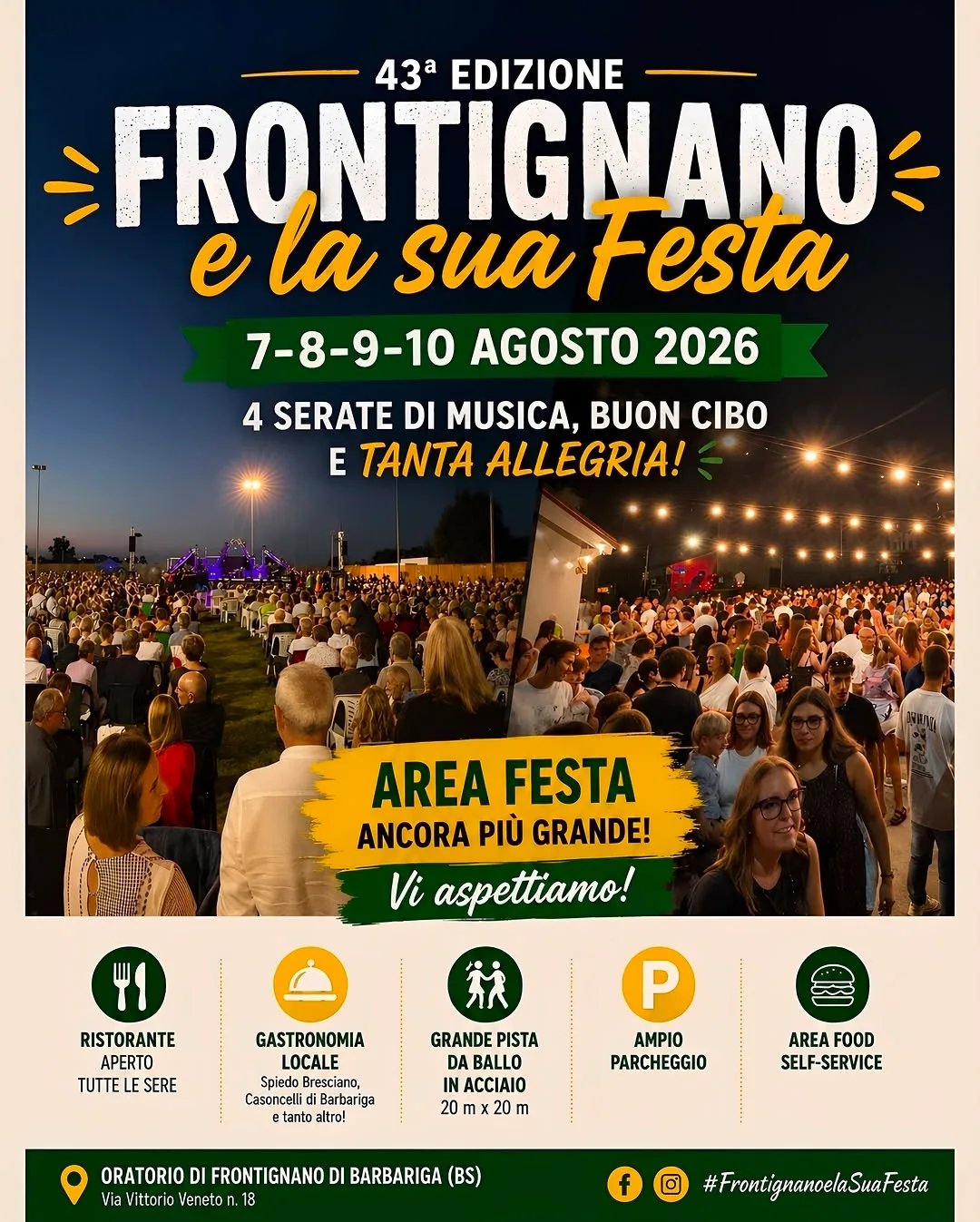 Locandina 43ª Edizione Frontignano e la sua Festa 2026 a Barbariga (Brescia)