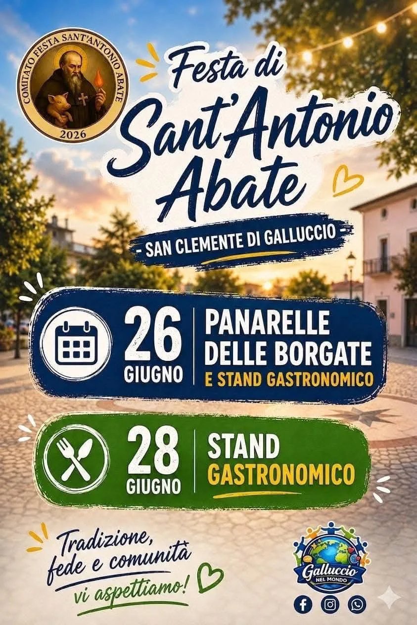 Locandina Festa di Sant'Antonio Abate 2026 a Galluccio (Caserta)