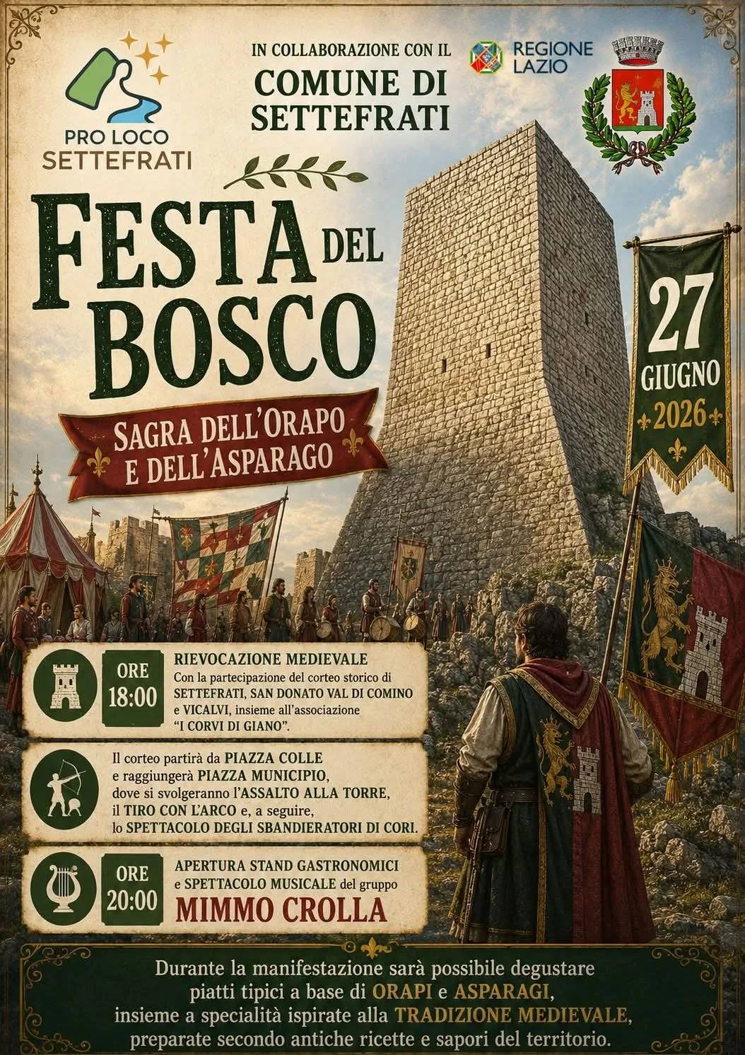 Locandina Festa del Bosco Sagra dell'Orapo e dell'Asparago 2026 a Settefrati (Frosinone)