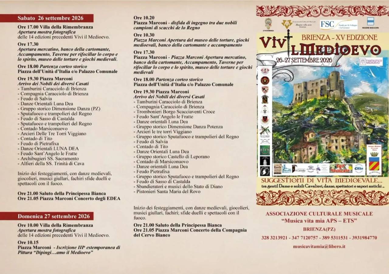 Locandina 15ª Vivi il Medioevo 2026 a Brienza (Potenza)