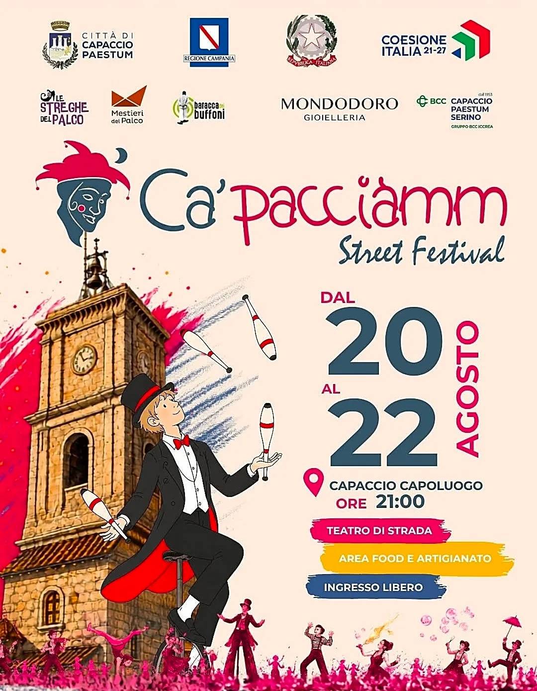 Locandina Ca’ Pacciàmm Street Festival 2026 a Capaccio (Salerno)