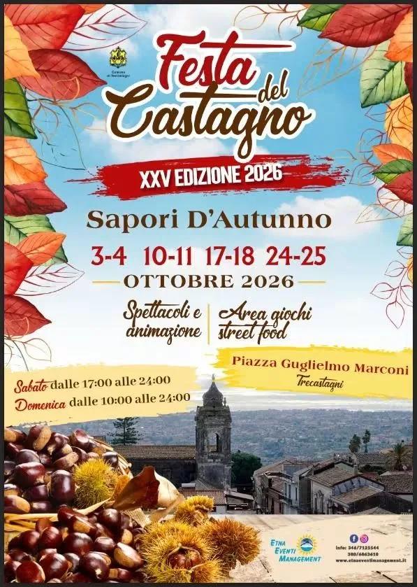 Locandina XXV Festa del Castagno 2026 a Trecastagni (Catania)