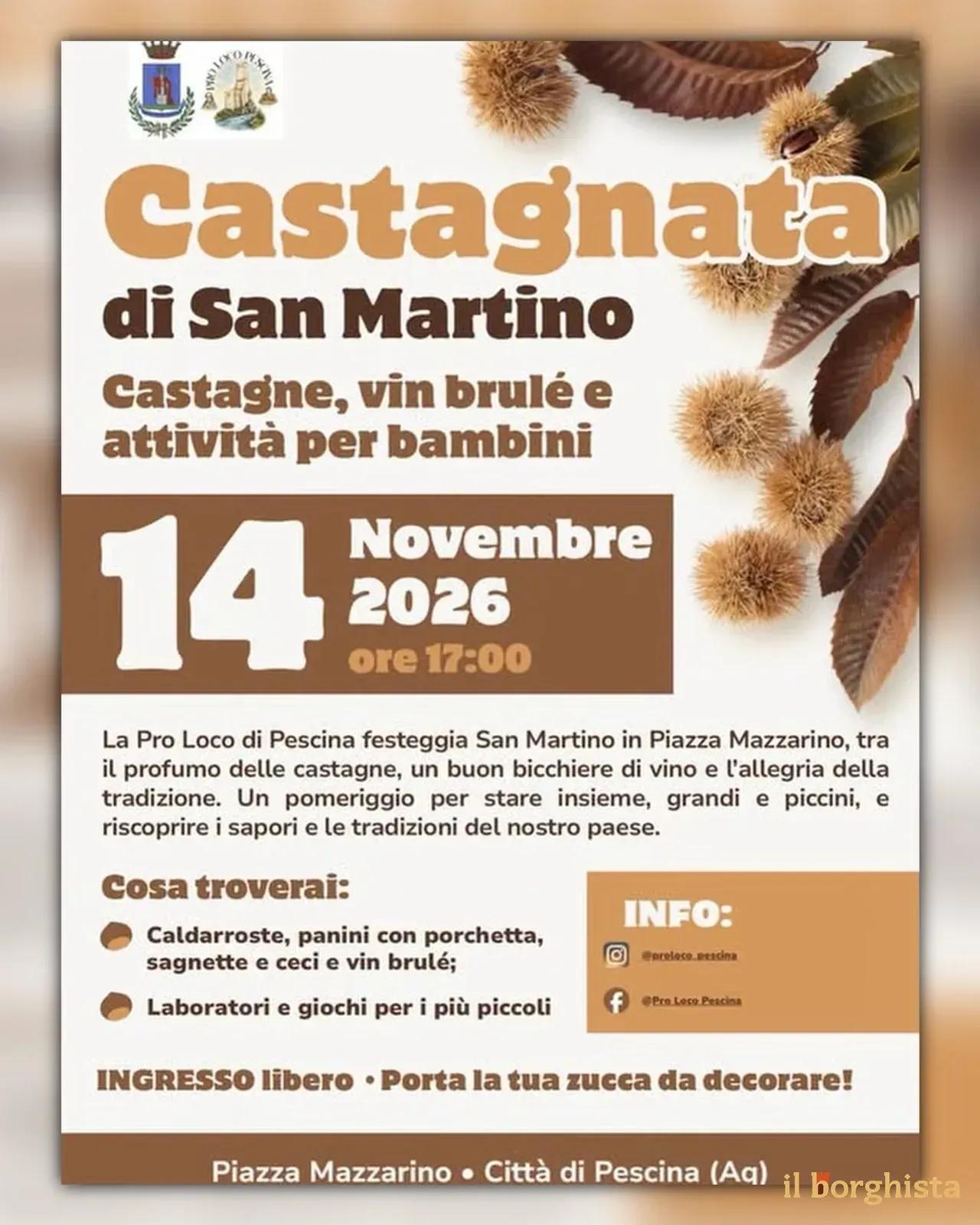 Locandina Castagnata di San Martino 2026 a Pescina (L'Aquila)