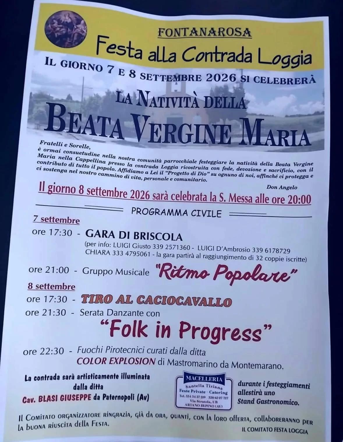 Locandina Festa Contrada Loggia 2026 a Fontanarosa (Avellino)