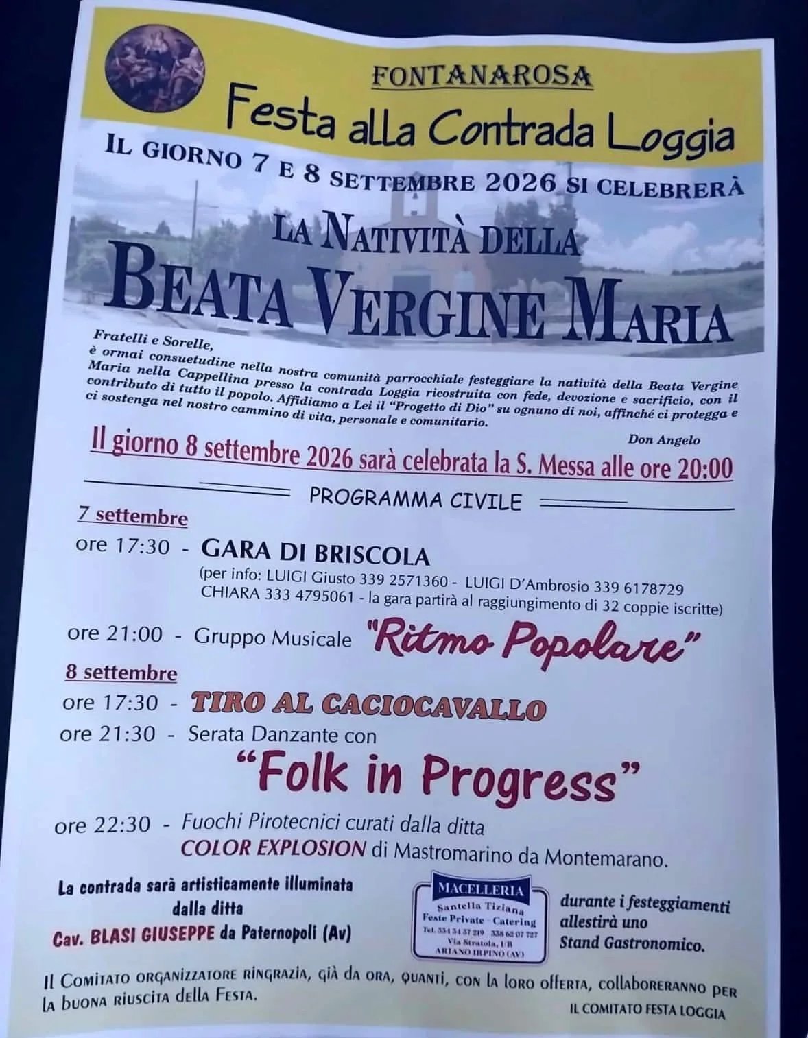 Locandina Festa Contrada Loggia 2026 a Fontanarosa (Avellino)
