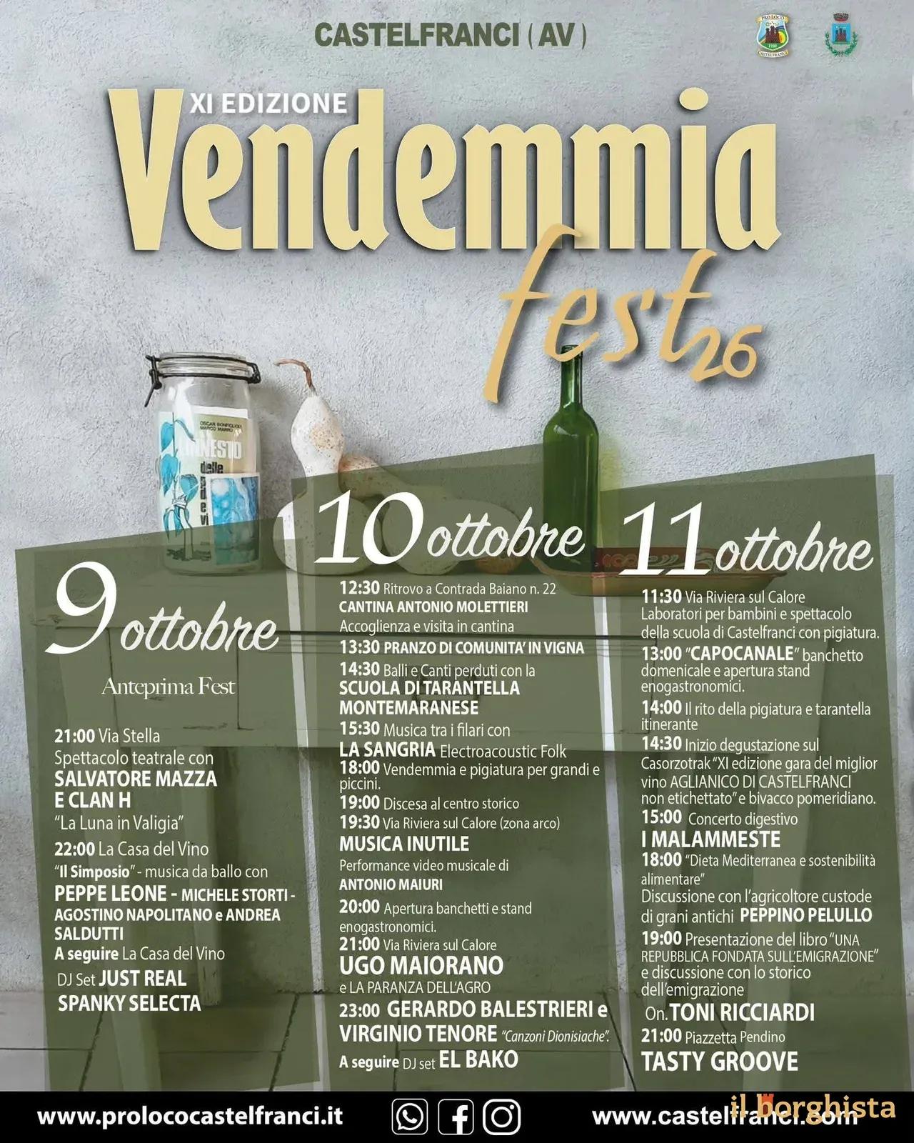 Locandina 11ª Vendemmia Fest 2026 a Castelfranci (Avellino)