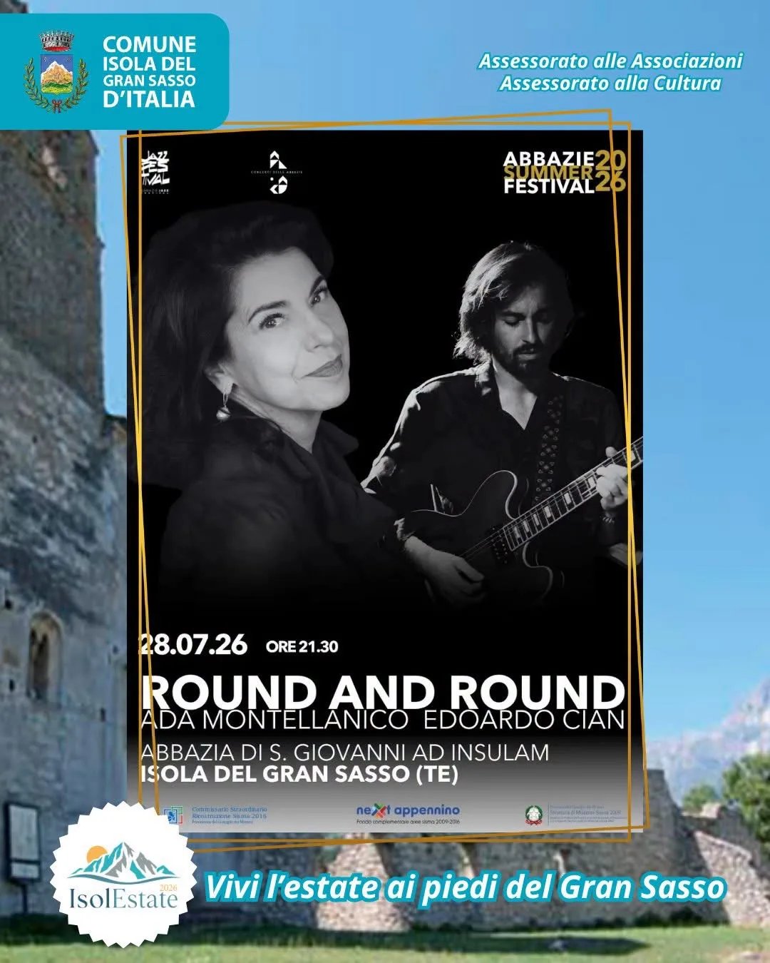 Locandina Abbazie Summer Festival 2026: Round and Round a Isola del Gran Sasso d'Italia (Teramo)