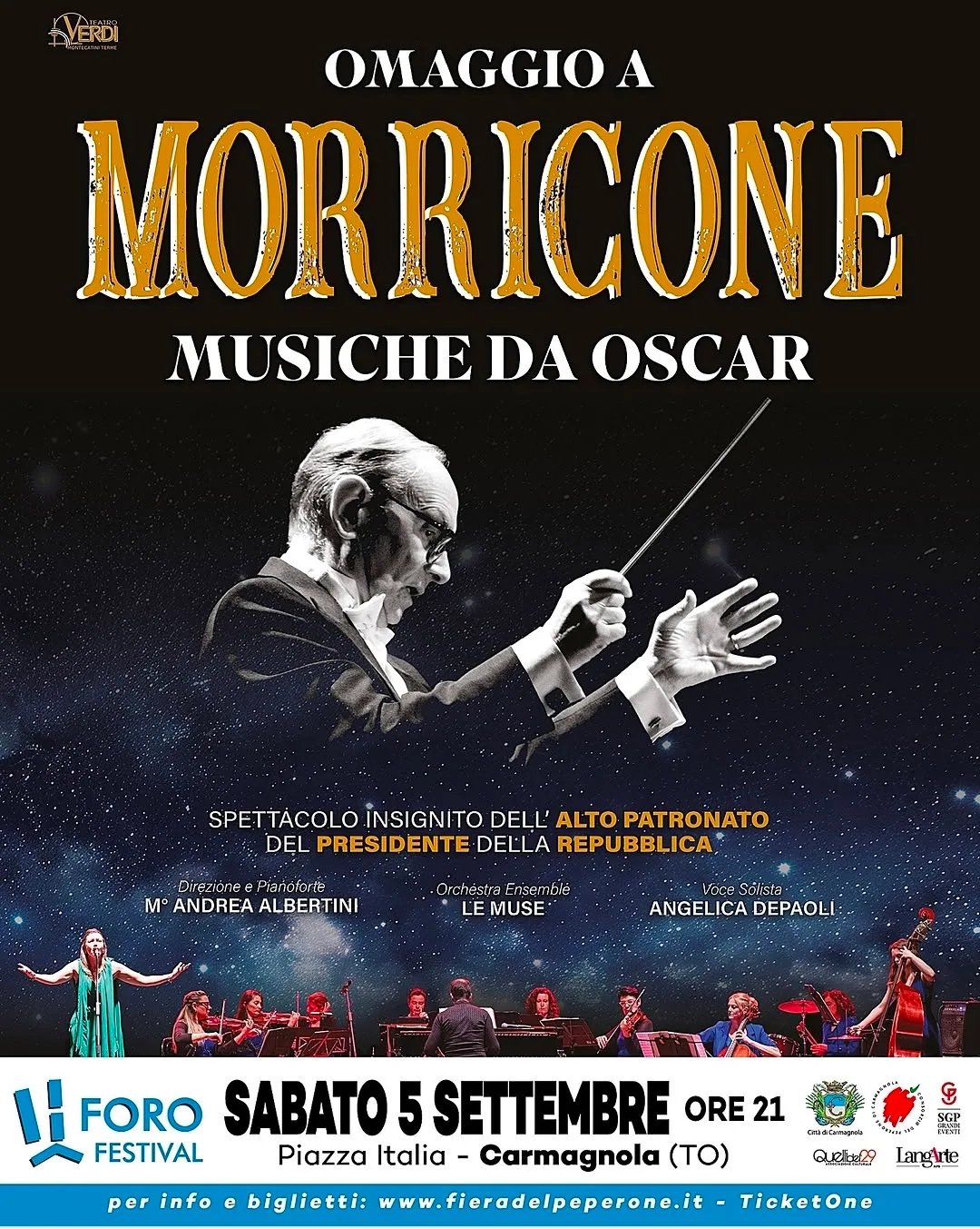 Locandina Omaggio a Morricone 2026 a Carmagnola (Torino)