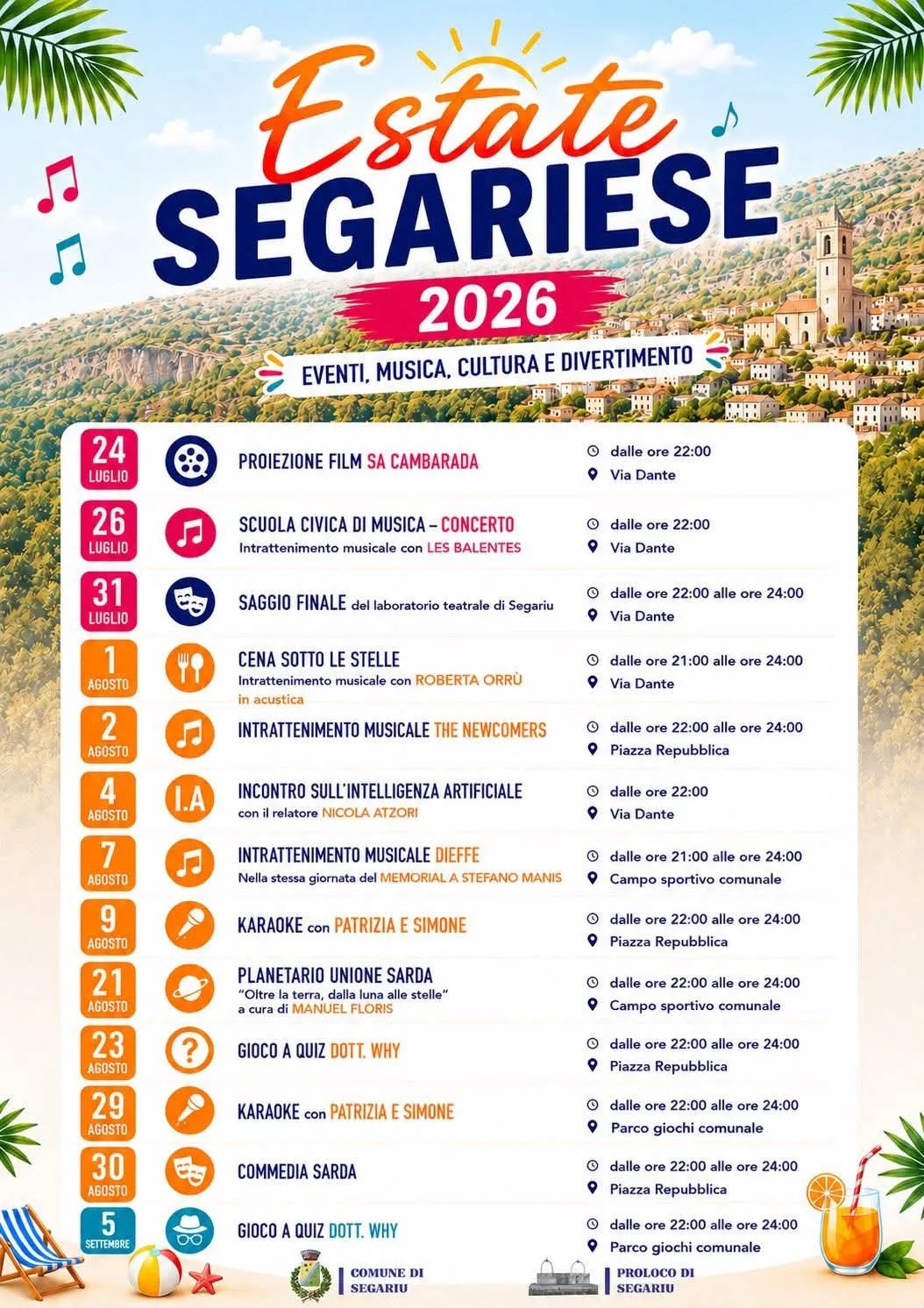 Locandina Concerto Scuola Civica di Musica — Estate Segariese 2026 a Segariu (Medio campidano)