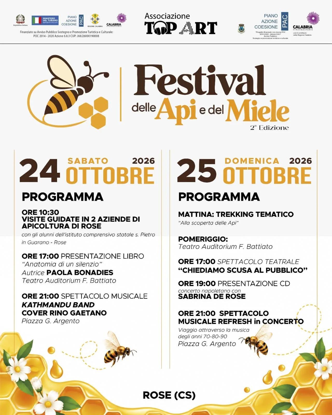 Locandina 2ª Edizione Festival delle Api e del Miele 2026 a Rose (Cosenza)