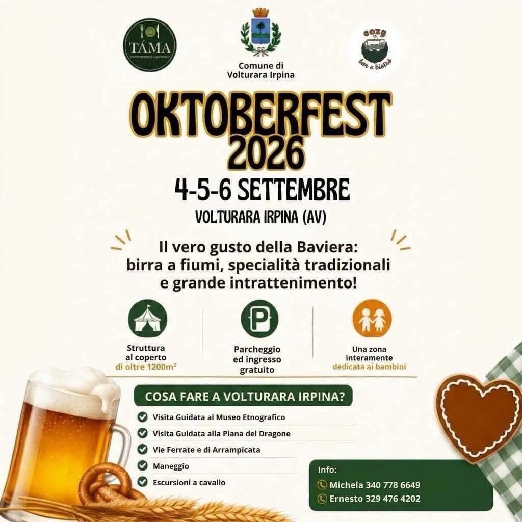 Locandina Oktoberfest 2026 4-5-6 Settembre a Volturara Irpina (Avellino)