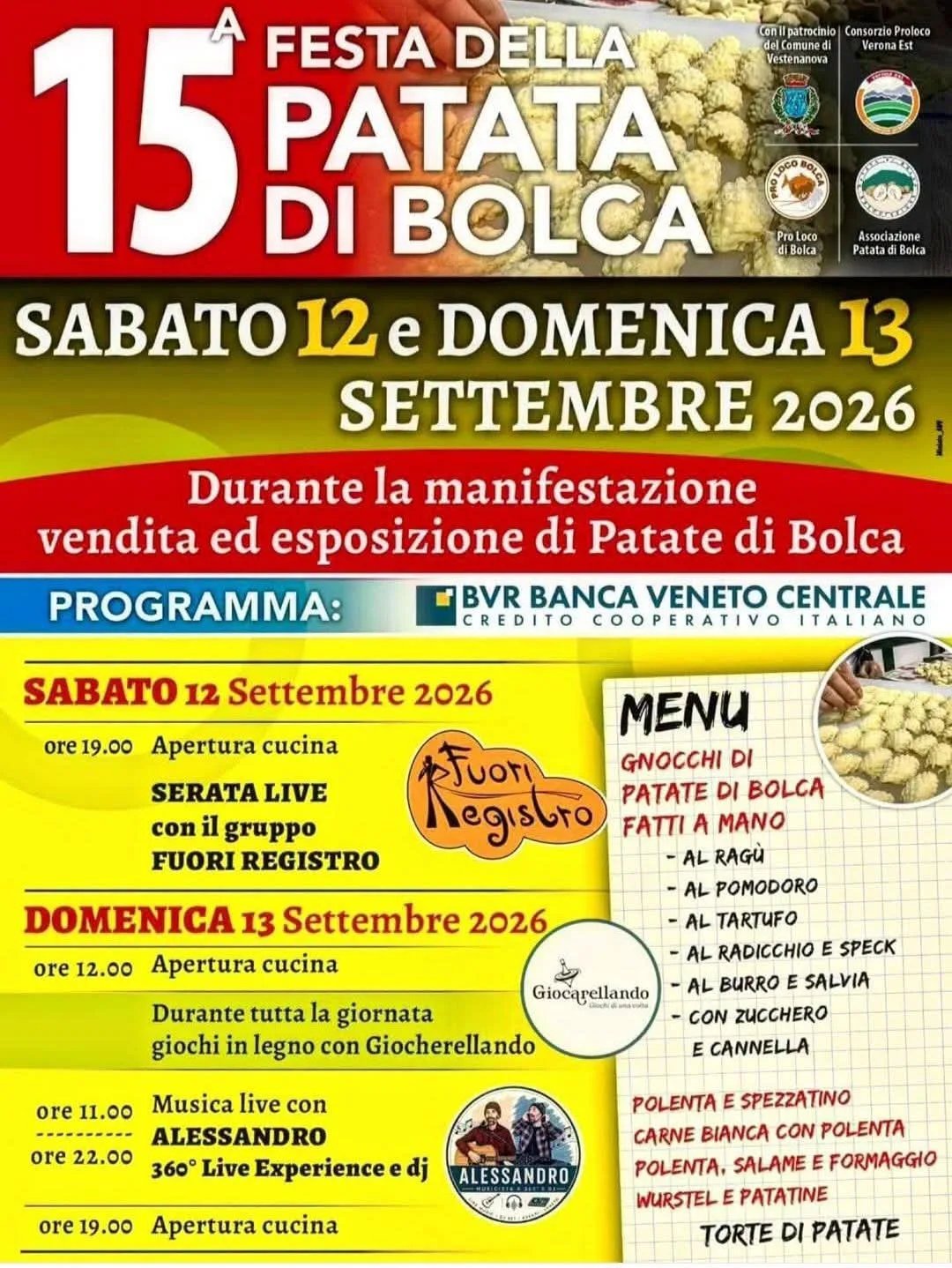 Locandina 15ª Festa Patata di Bolca 2026 a Vestenanova (Verona)