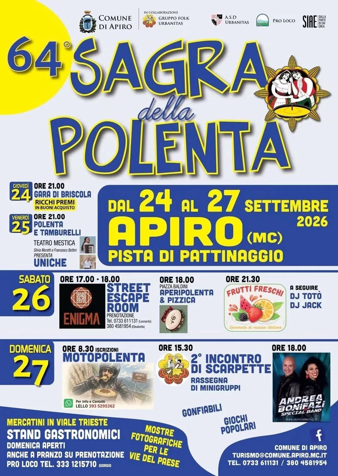 Locandina 64ª Sagra della Polenta 2026 a Apiro (Macerata)