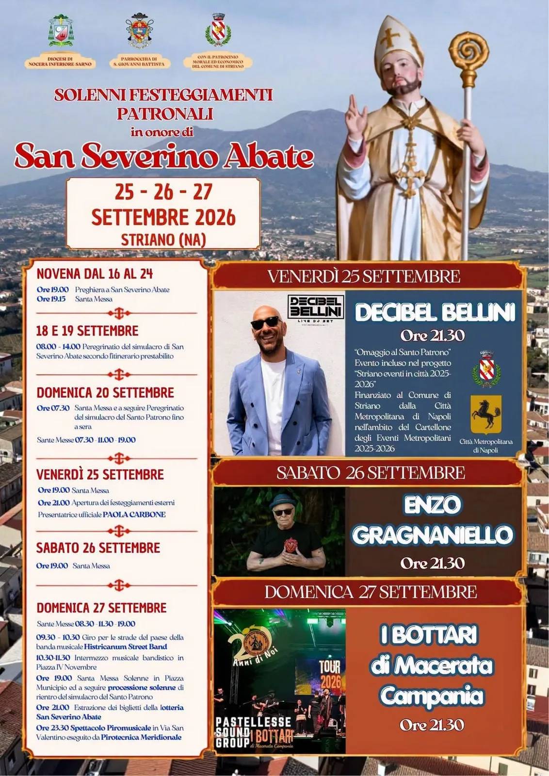 Locandina Solenni Festeggiamenti in onore di San Severino Abate 2026 (Napoli)