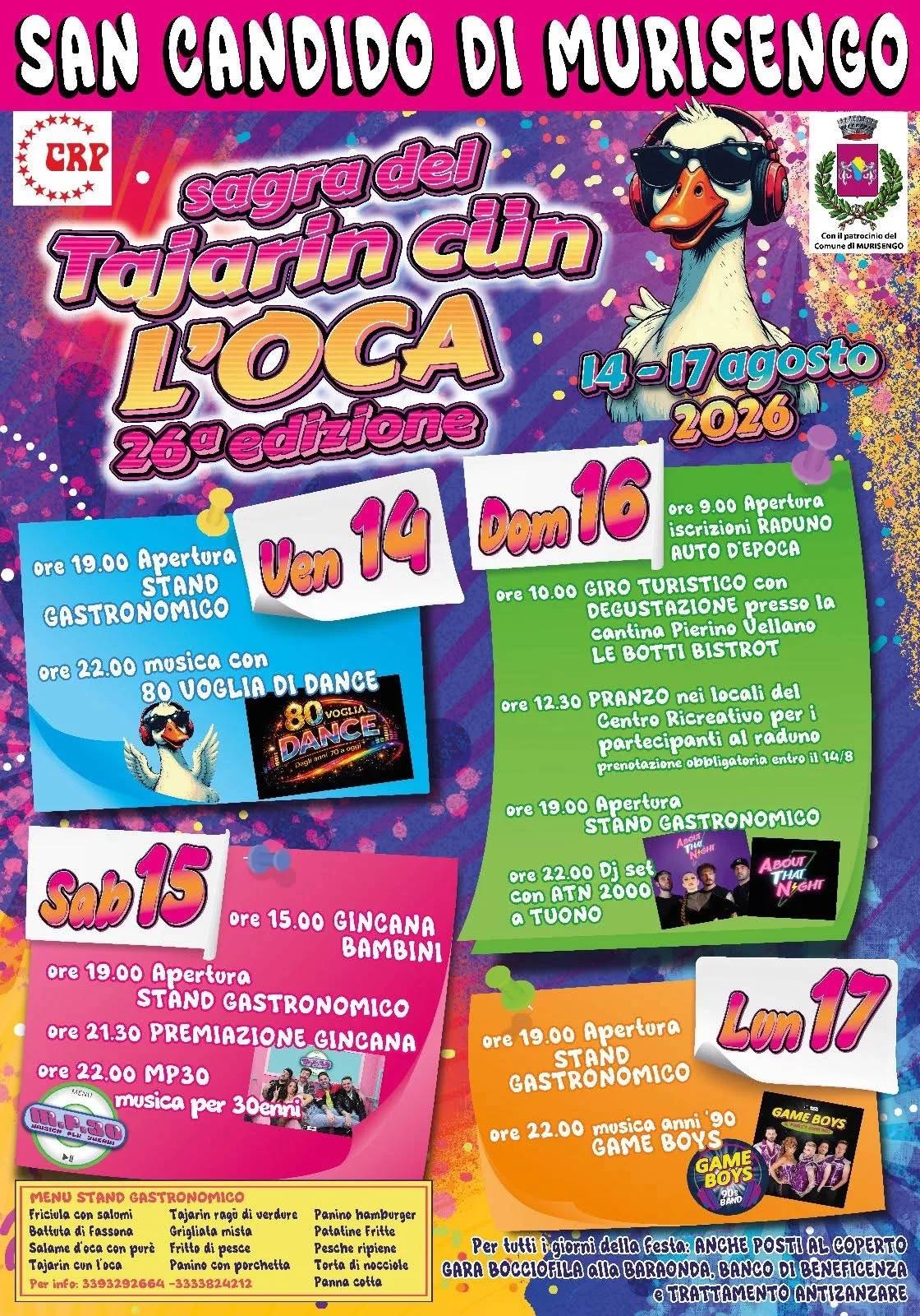 Locandina 26ª Sagra del Tajarin cün L'Oca 2026 a Murisengo Monferrato (Alessandria)