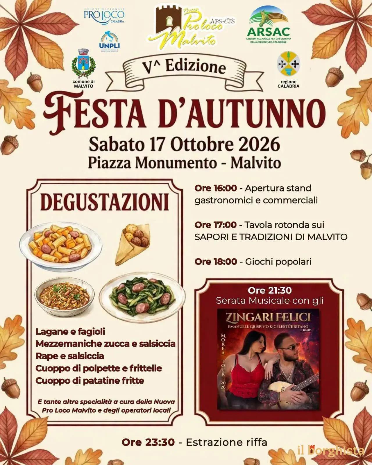 Locandina 5ª Festa d'Autunno 2026 a Malvito (Cosenza)