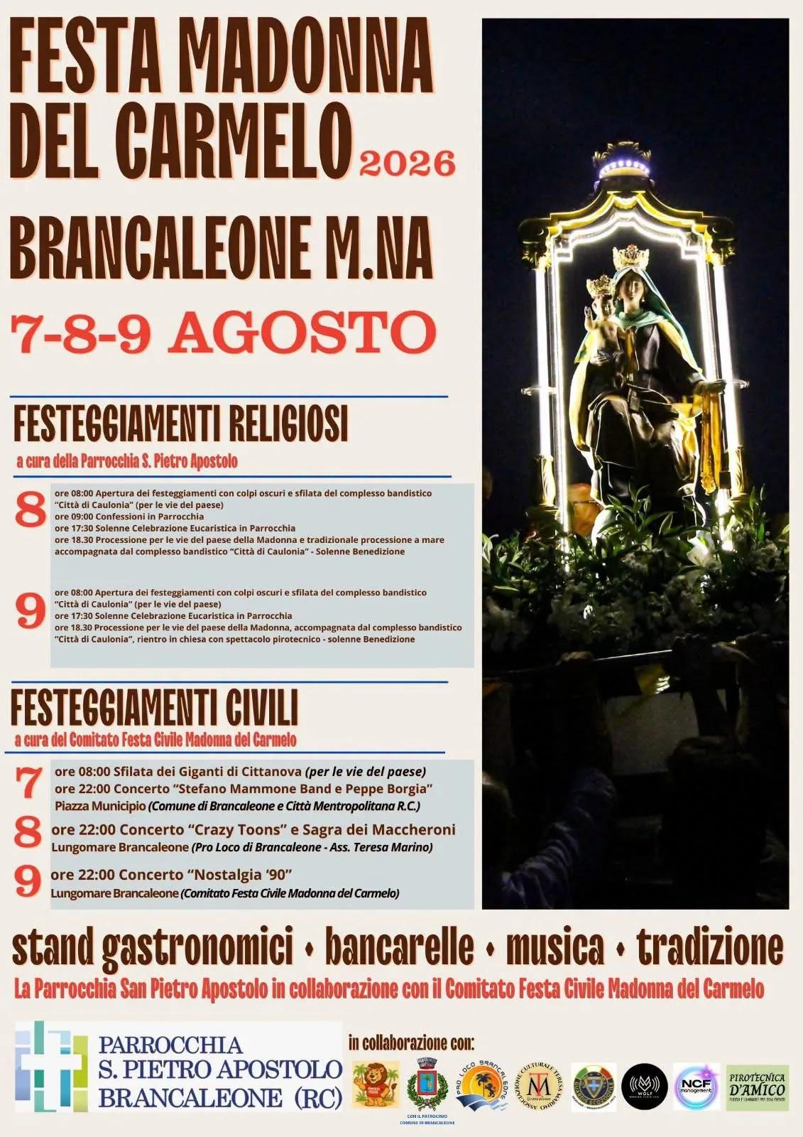 Locandina Festa Madonna del Carmelo 2026 Brancaleone a Brancaleone (Reggio calabria)