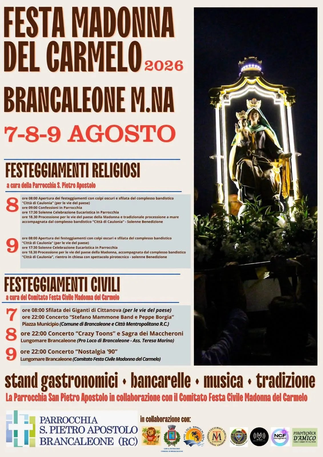 Locandina Festa Madonna del Carmelo 2026 Brancaleone a Brancaleone (Reggio calabria)