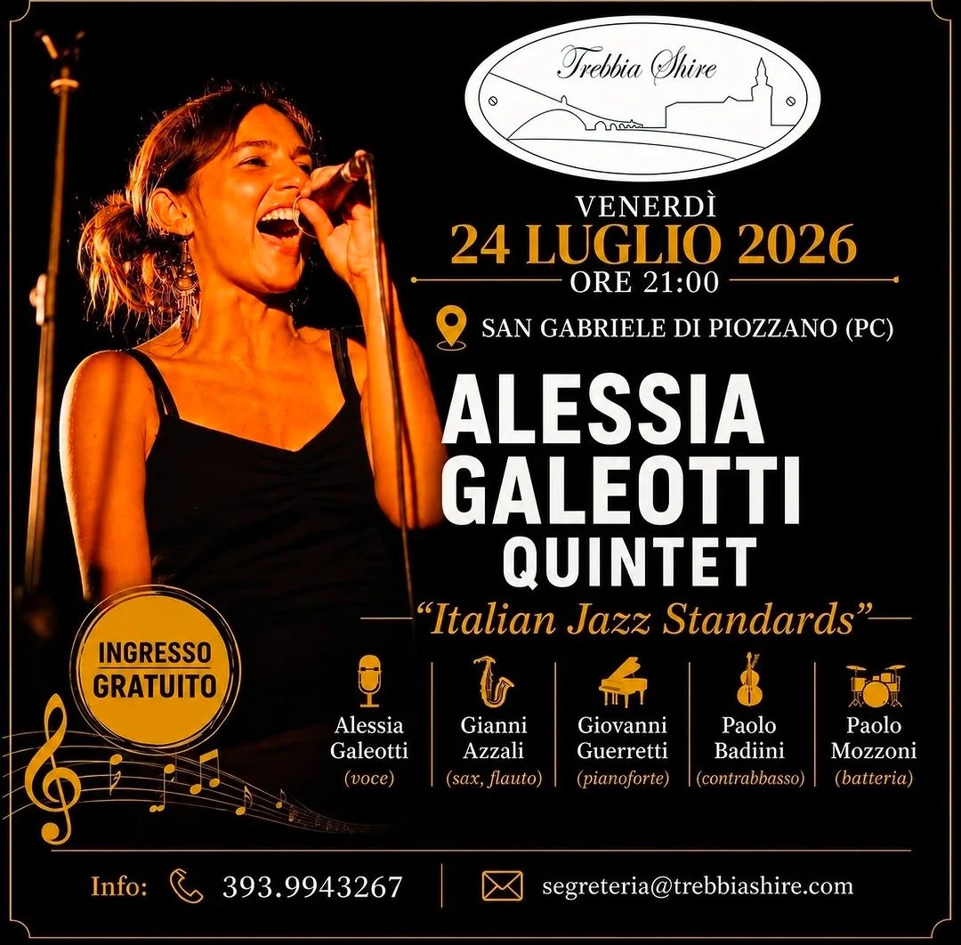 Locandina Trebbia Shire 2026: Alessia Galeotti Quintet a Piozzano (Piacenza)