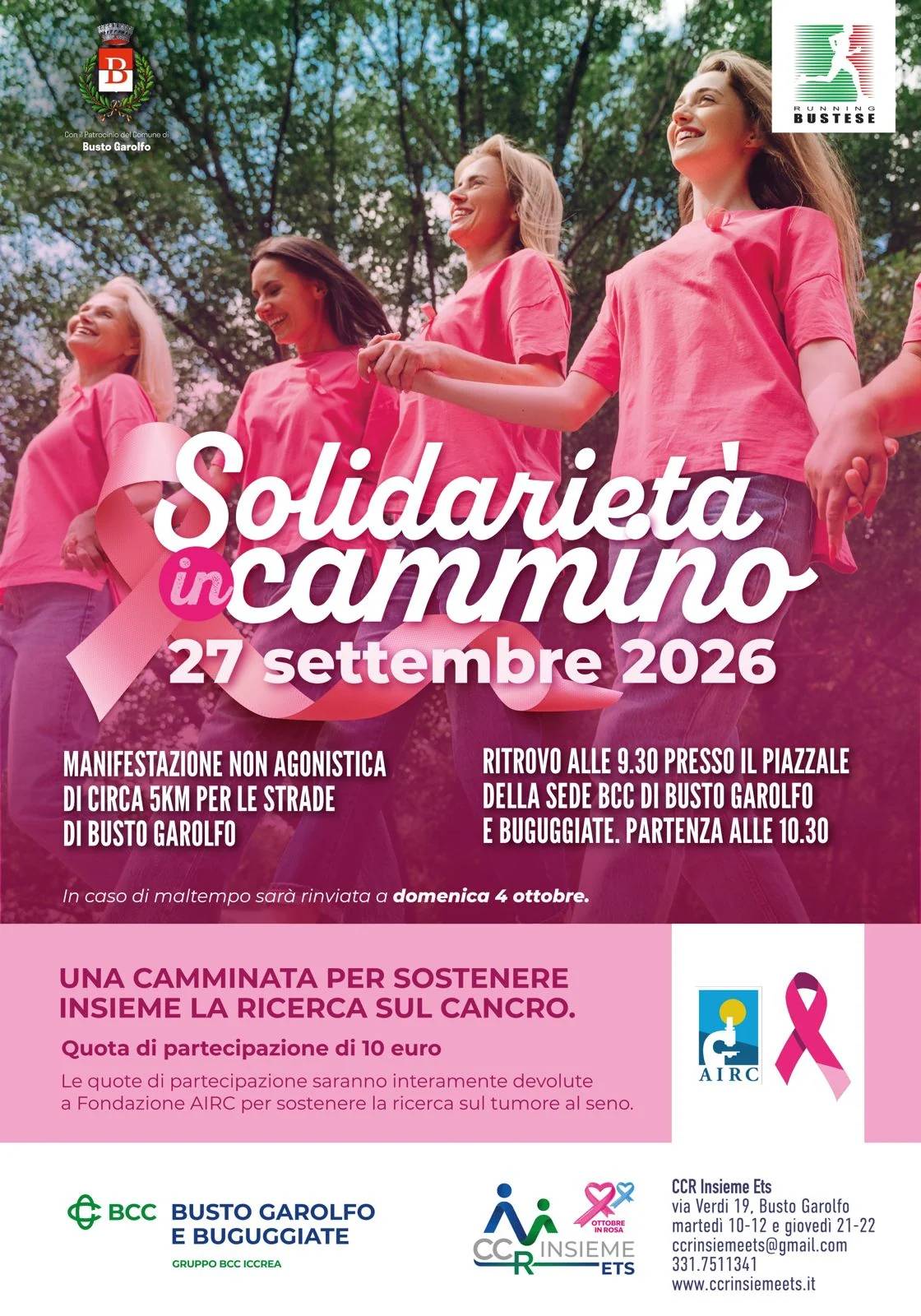 Locandina Solidarietà in cammino per sostenere la ricerca sul tumore al seno: a Busto Garolfo domenica 27 settembre una camminata benefica a Busto Garolfo (Milano)