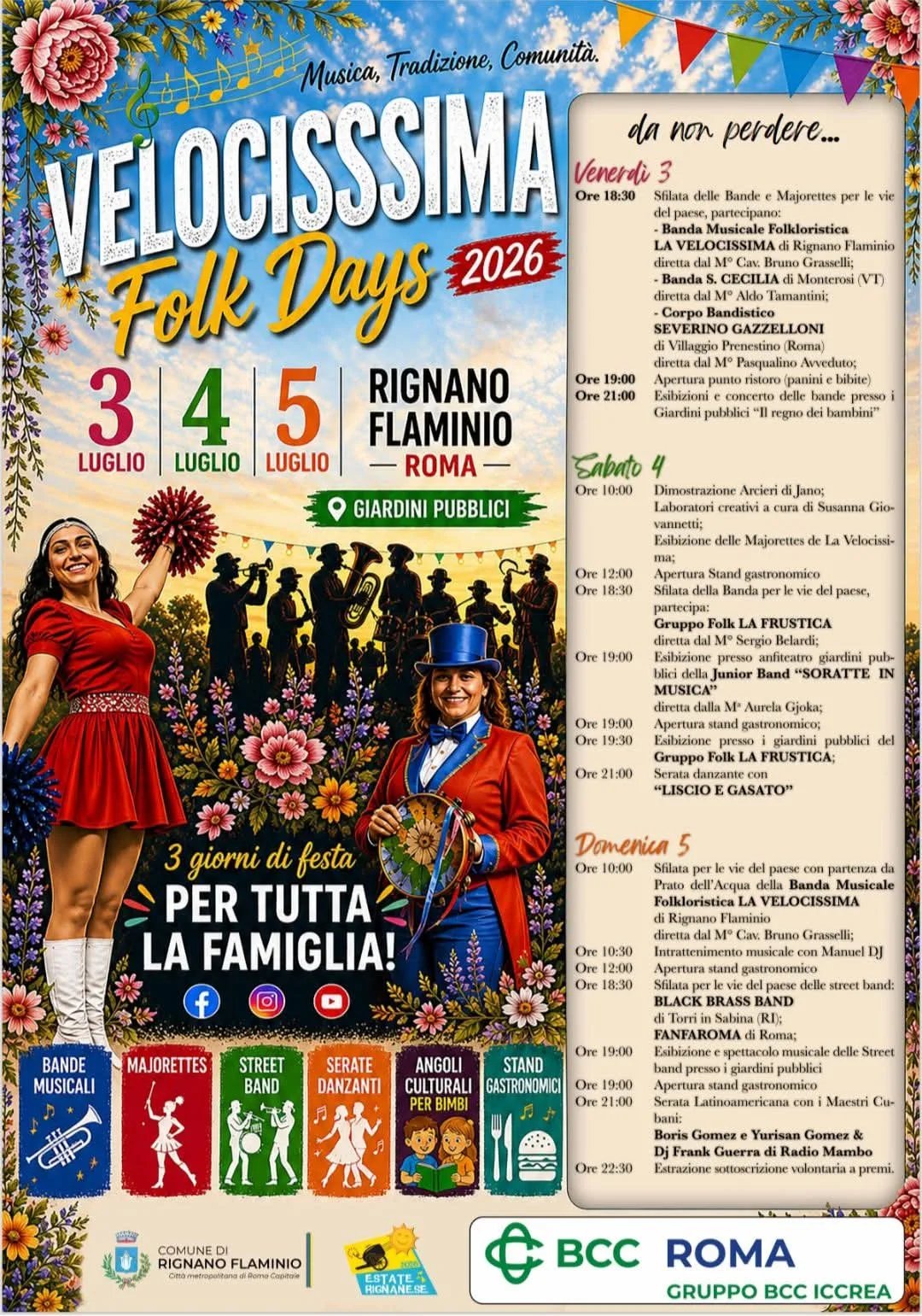 Locandina Velocisssima Folk Days 2026 a Rignano Flaminio (Roma)