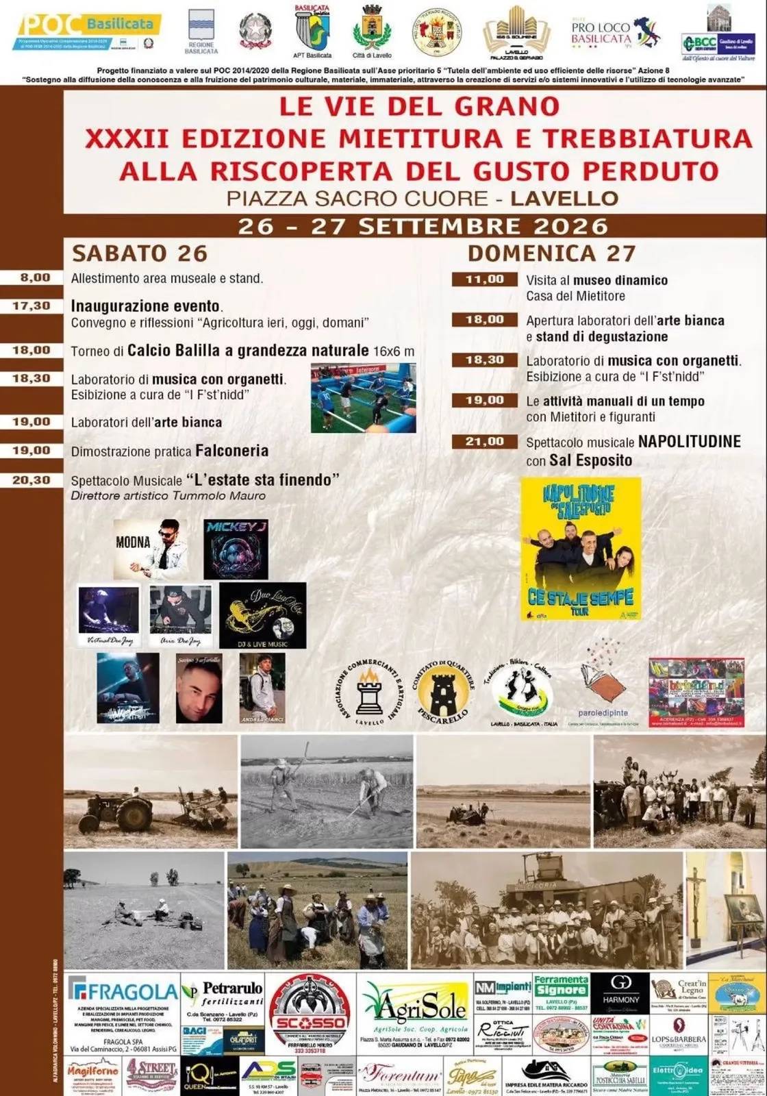 Locandina 32ª Le Vie del Grano 2026 a Lavello (Potenza)