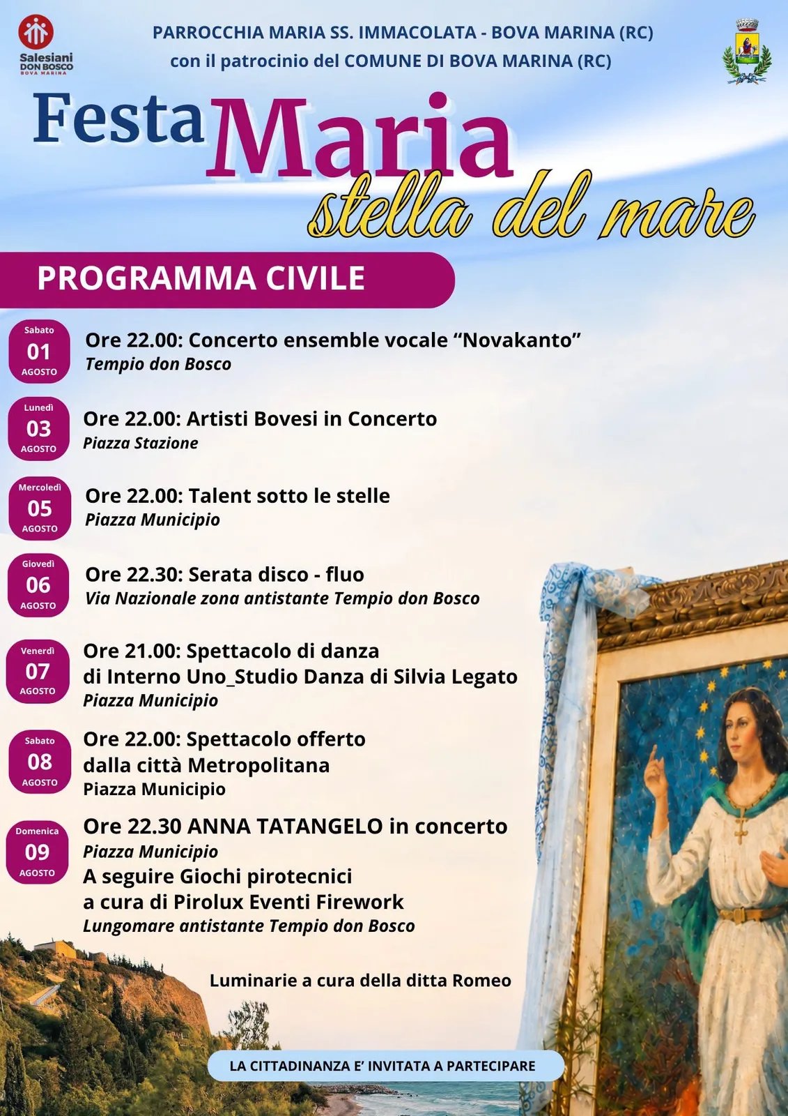 Locandina Serata disco fluo — Festa Maria 2026 a Bova Marina (Reggio calabria)