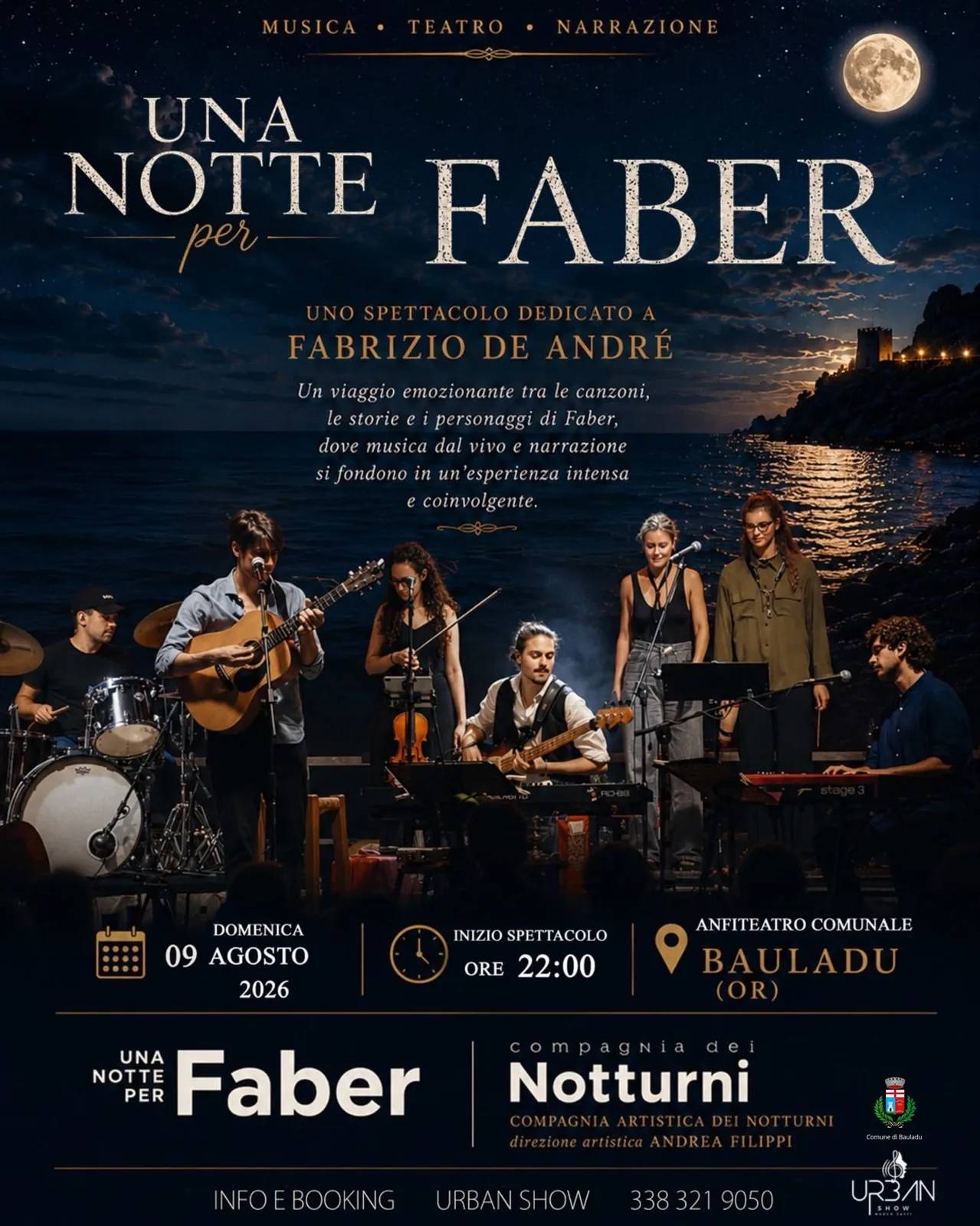 Locandina Una Notte per Faber 2026 a Bauladu (Oristano)